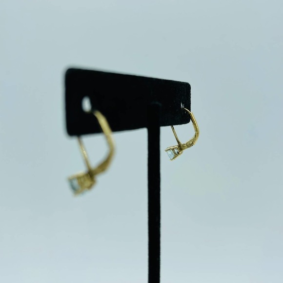 Sterling Silver, Topaz Gold Flashed Princess Cut Leverback Earrings - Picture 7 of 13